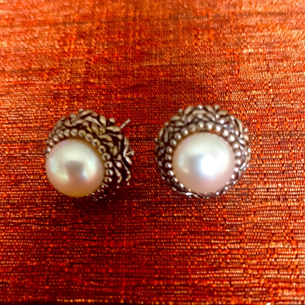 Sterling Silver and Pearl Earrings, vintage. 3 piece each.